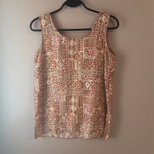 Vintage Stunt Collections Tan 100% Silk Sleeveless Blouse Tank Top Size Small